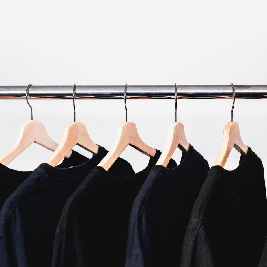 soethical black t-shirts on hanger