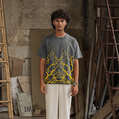 Model wearing Soethical Roots of Power oversized streetwear tee in black