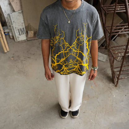 Side profile of Soethical oversized tee showing relaxed streetwear fit and drape
