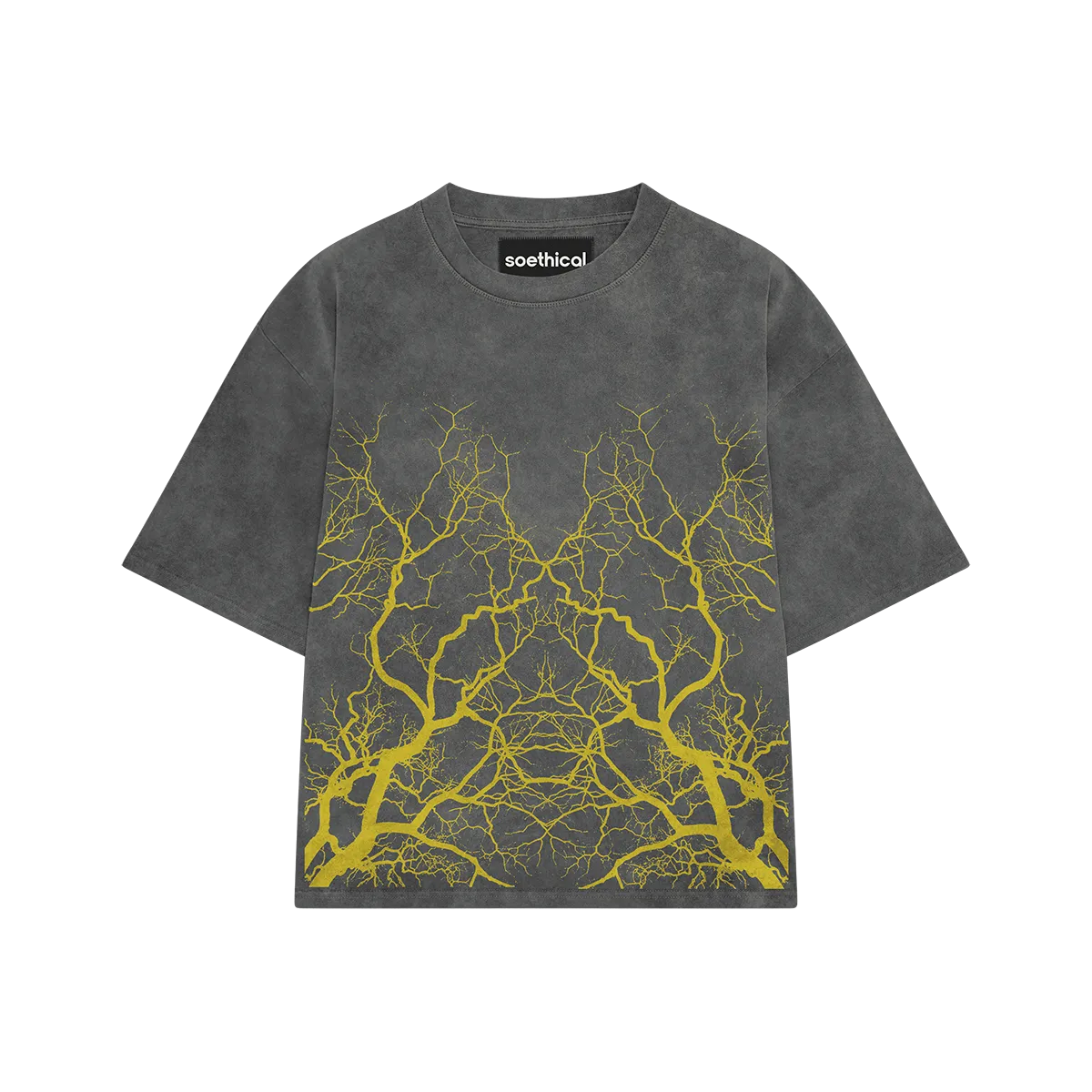 Roots of Power acid wash black oversized t-shirt front view by Soethical India