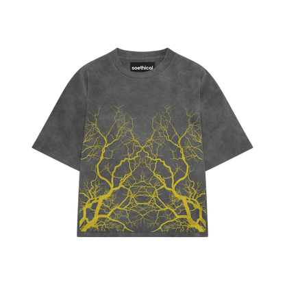 Roots of Power acid wash black oversized t-shirt front view by Soethical India