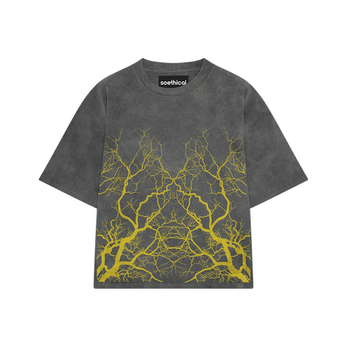 Roots of Power acid wash black oversized t-shirt front view by Soethical India