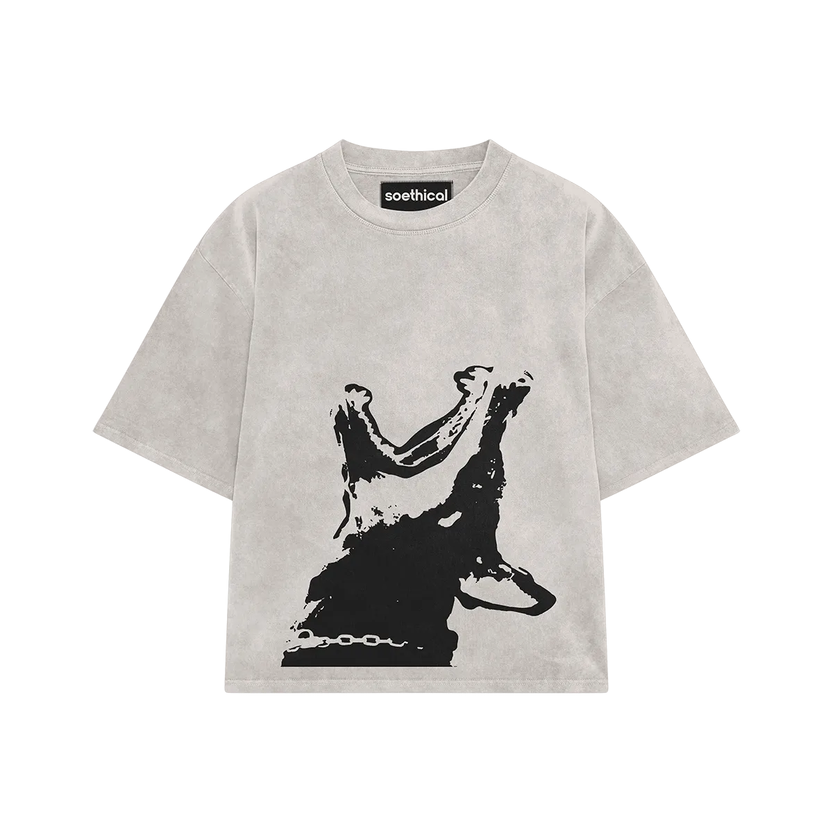 Street Alpha acid wash off-white oversized t-shirt front view by Soethical India