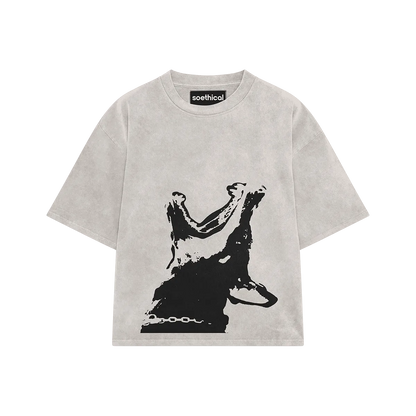Street Alpha acid wash off-white oversized t-shirt front view by Soethical India