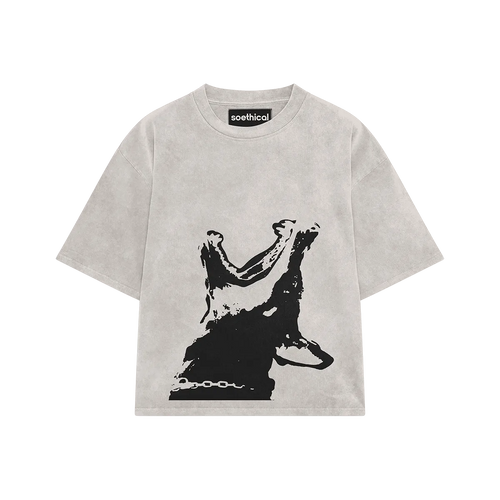 Street Alpha acid wash off-white oversized t-shirt front view by Soethical India