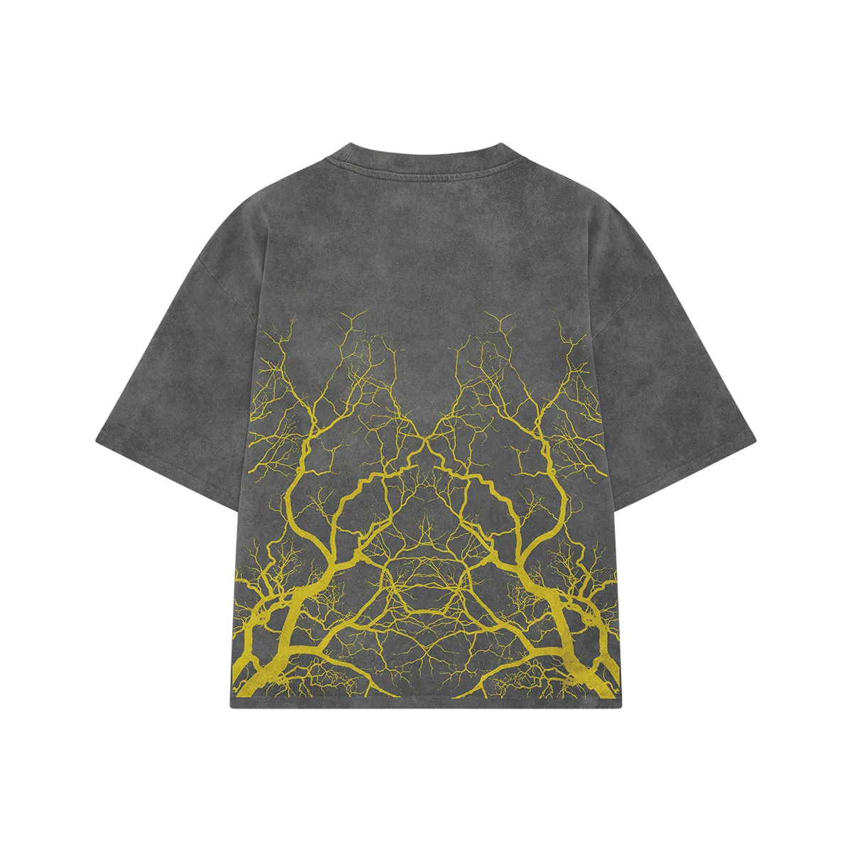 Back view of Roots of Power oversized t-shirt with golden branching graphic print