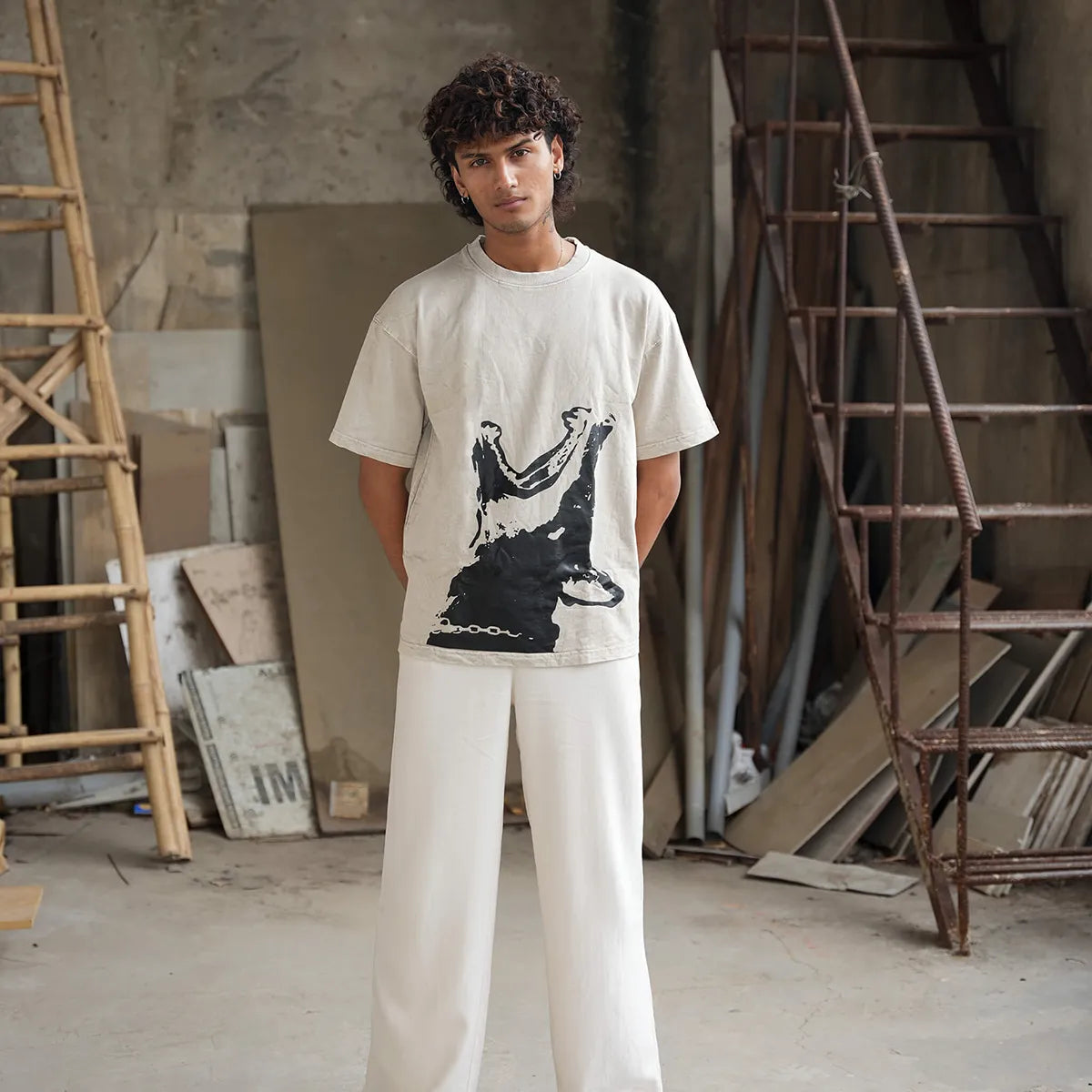 Model wearing Soethical Street Alpha Unchained oversized streetwear tee
