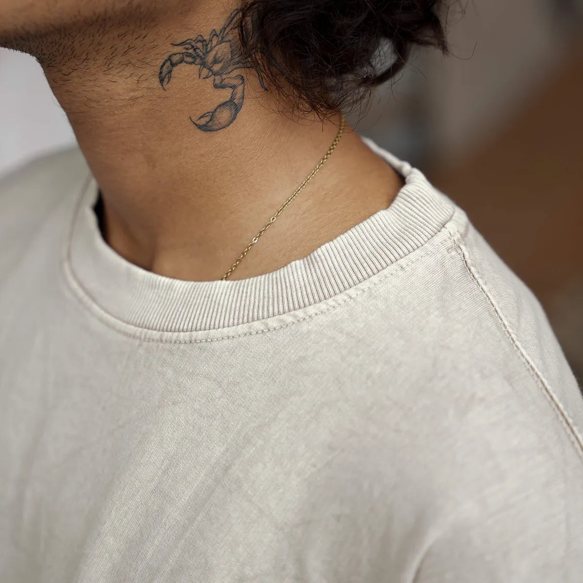 Neckline detail of Soethical 240 GSM heavyweight cotton oversized t-shirt